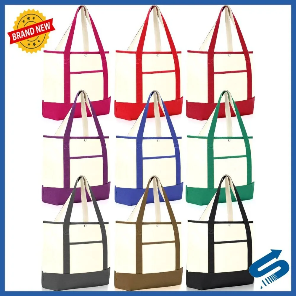 Large Canvas Tote Bags Reusable Grocery Shopping Travel Blank DIY Minimal Chic